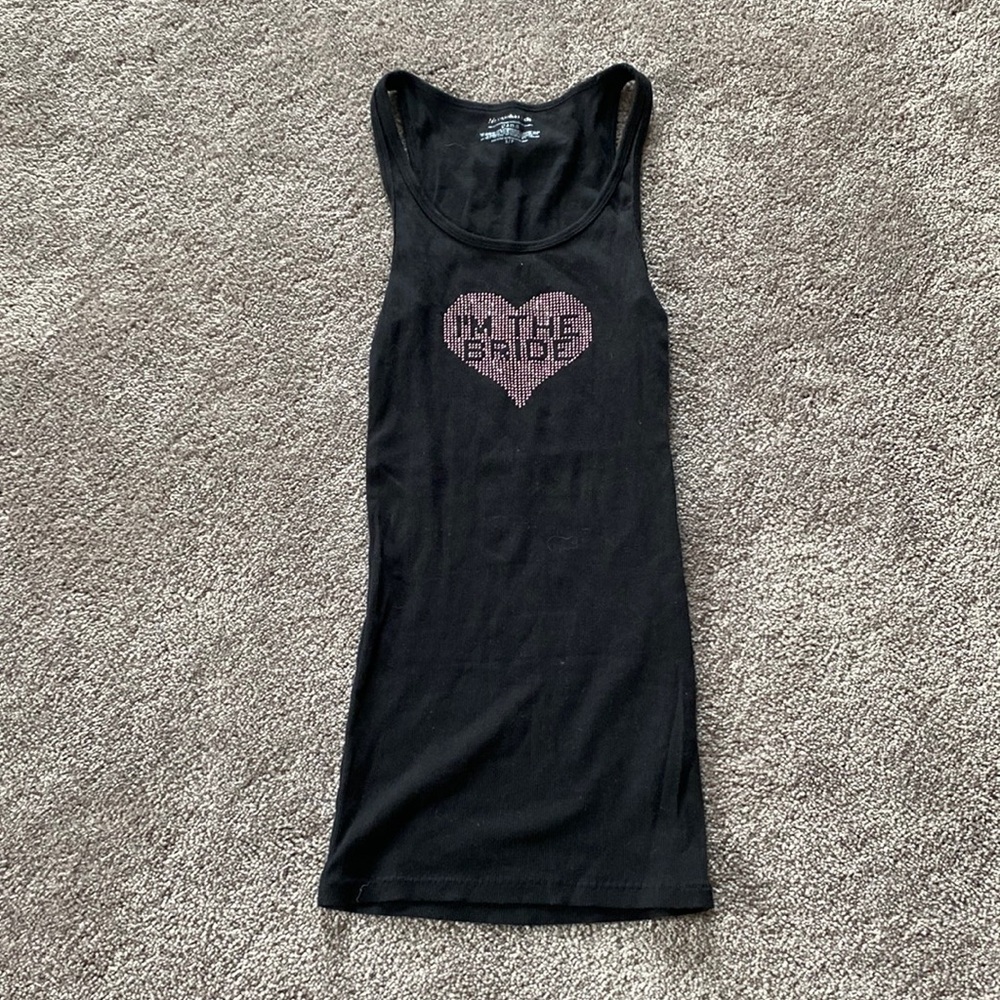 Victoria's Secret Black Ribbed “I’m The Bride” Tank Top SIZE S
